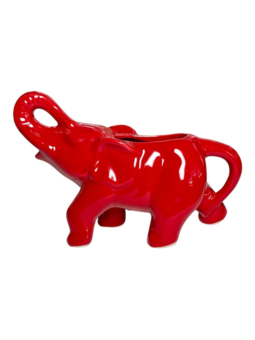 Vintage Ceramic Red Elephant Creamer Pitcher Trunk Up Good Luck